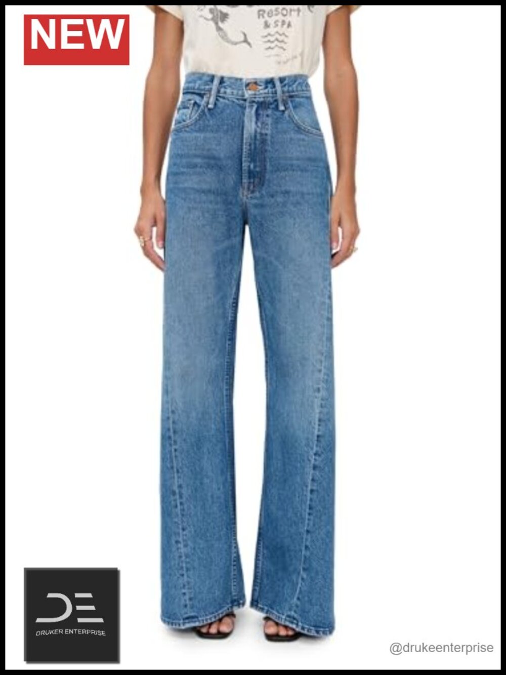 High Rise Wide Leg Non-Stretch Cotton Jeans